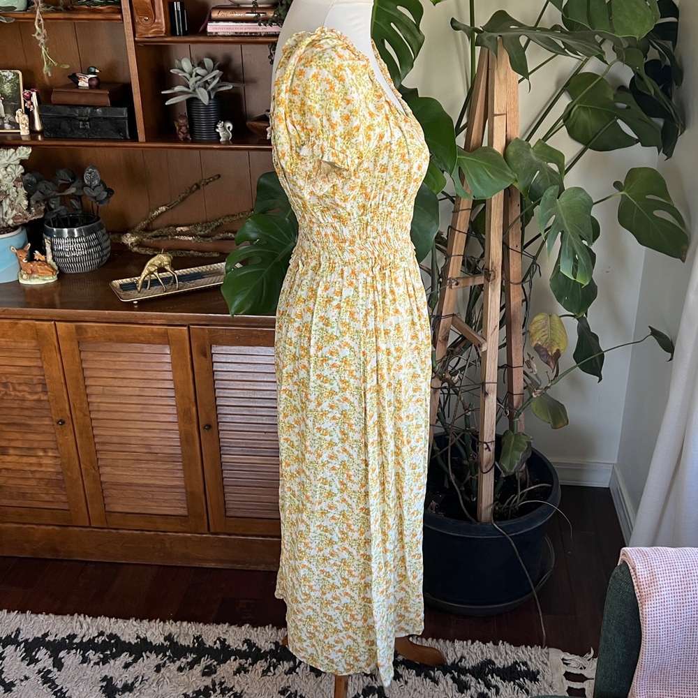 Lush Vintage Floral Yellow Midi Dress M - Picture 6 of 9